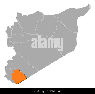 Carte politique de la Syrie avec l'plusieurs gouvernorats où As-Suwayda est mis en évidence. Banque D'Images