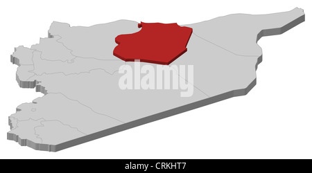 Carte politique de la Syrie avec l'plusieurs gouvernorats où Ar-Raqqah est mis en évidence. Banque D'Images