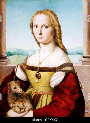 Portrait de Dame avec une licorne - Raphael Banque D'Images