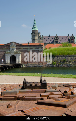 Le Danemark, l'Helsingoer. Le Château de Kronborg (aka Kronborg Slot). UNESCO World Heritage Site. Maquette de château. Banque D'Images