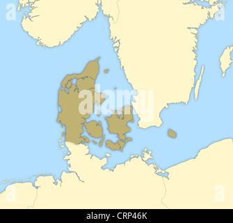 Carte politique du Danemark avec l'plusieurs régions. Banque D'Images