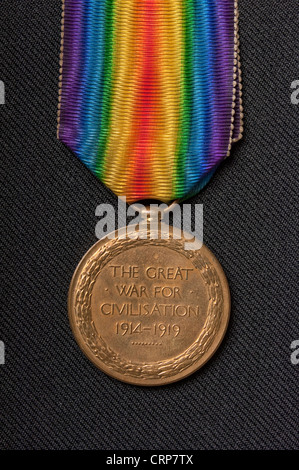 Verso d'un British World War 1 Médaille de la victoire de la campagne 1914 - 1918. Banque D'Images