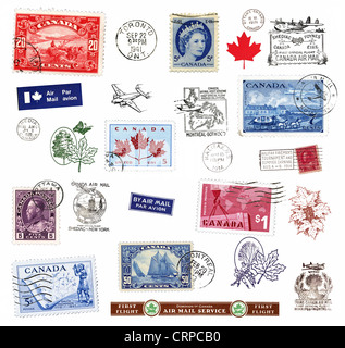 Des timbres et des étiquettes à partir du Canada, surtout, montrant airmail de motifs et de symboles nationaux Banque D'Images
