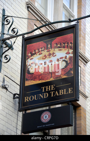 Affiche à l'extérieur de la Table ronde public house St Martins en cour. Banque D'Images