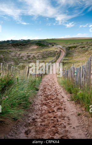 Sentier à travers les dunes de sable à Bantham Beach. Banque D'Images