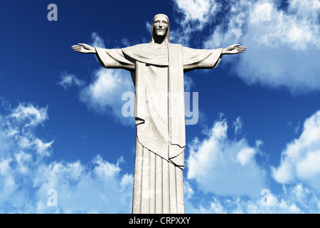 Statue de Jésus à Rio de Janeiro Brésil Corcovado 3D render Banque D'Images