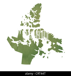 Province du Canada Nunavut carte en vieux papier vert isolé sur fond blanc. Banque D'Images