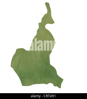Vieux livre vert carte du Cameroun isolé sur fond blanc Banque D'Images