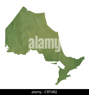 L'Ontario, province du Canada Carte de l'ancien papier vert isolé sur fond blanc.