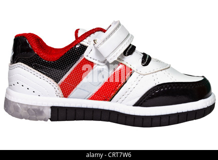 Sneaker chinois avec rayures rouge isolé sur fond blanc Banque D'Images Sneaker chinois avec rayures rouge isolé sur fond blanc Banque D'Images