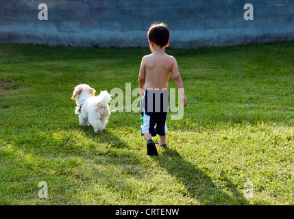 Tout-petit avec petit chien Banque D'Images