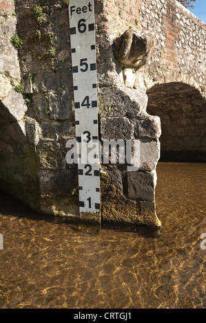 La hauteur d'eau de rivière sur la rivière darent marqueur du personnel à l'usine Ford d'où vous pouvez conduire à travers la darent Banque D'Images