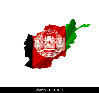 La carte de l'Afghanistan avec waving flag isolated on white Banque D'Images