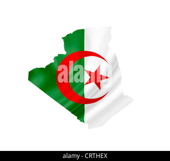 La carte de l'Algérie avec waving flag isolated on white Banque D'Images