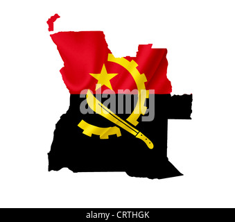 La carte de l'Angola avec waving flag isolated on white Banque D'Images