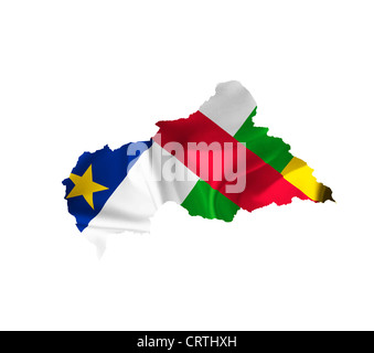 La carte de la République centrafricaine avec waving flag isolated on white Banque D'Images