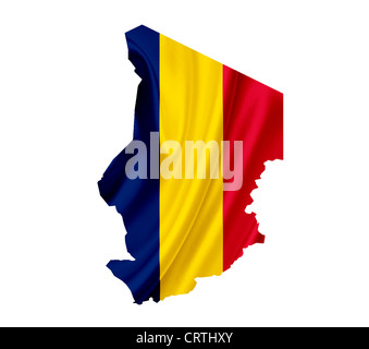 La carte du Tchad avec waving flag isolated on white Banque D'Images