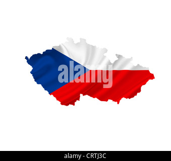 Carte de République tchèque avec waving flag isolated on white Banque D'Images