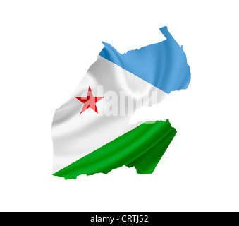 Carte de Djibouti avec waving flag isolated on white Banque D'Images