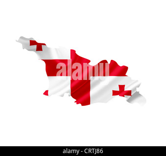 Carte de la Géorgie avec waving flag isolated on white Banque D'Images