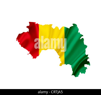 Carte de Guinée avec waving flag isolated on white Banque D'Images