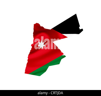 Carte de la Jordanie avec waving flag isolated on white Banque D'Images