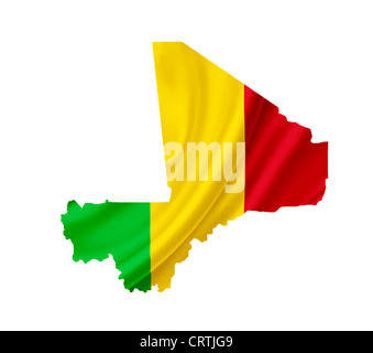 Carte du Mali avec waving flag isolated on white Banque D'Images