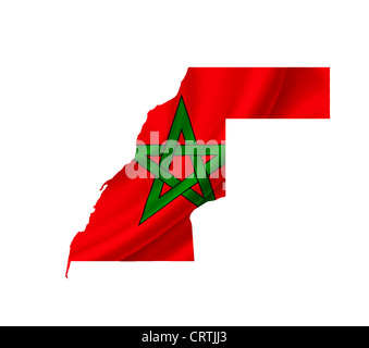 Carte du Maroc avec waving flag isolated on white Banque D'Images