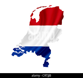 Carte des Pays-Bas waving flag isolated on white Banque D'Images