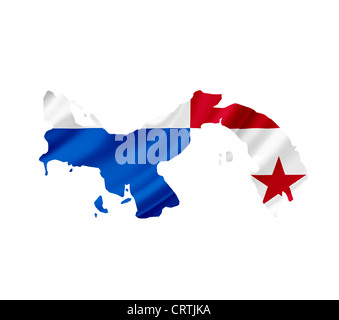 Carte de Panama avec waving flag isolated on white Banque D'Images