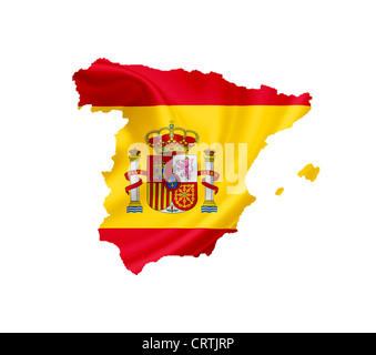 Carte de l'Espagne avec waving flag isolated on white Banque D'Images