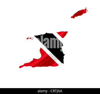 Plan de la Trinité-et-Tobago avec waving flag isolated on white Banque D'Images