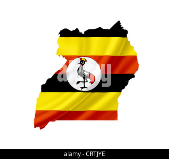 La carte de l'Ouganda avec waving flag isolated on white Banque D'Images