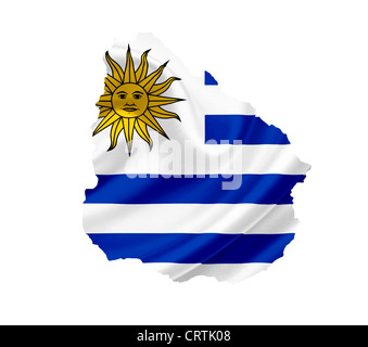 La carte de l'Uruguay avec waving flag isolated on white Banque D'Images