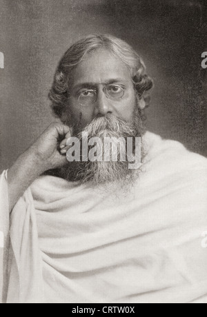 Rabindranath Tagore, 1861 - 1941, surnom de Gurudev. Bengali polymathe. Le Prix Nobel de littérature. Banque D'Images