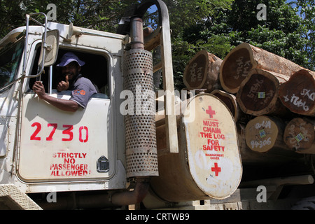 Camion d'exploitation forestière dans les forêts tropicales humides de la province de Madang, Papouasie Neuguinea Banque D'Images
