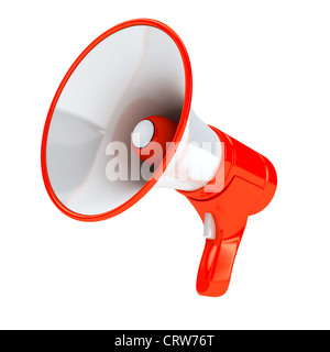 Mégaphone rouge sur fond blanc Banque D'Images