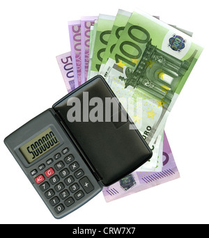 Calculatrice avec billets en Euro Banque D'Images