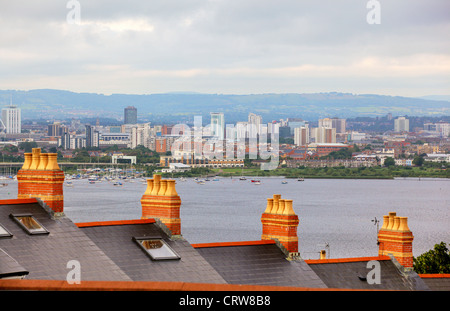 La baie de Cardiff comme vu de Penarth, dans le sud du Pays de Galles Banque D'Images