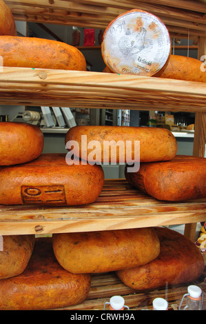 Des piles de Mahón (local Formatge de Maó) fromage, Mahón, Minorque, Iles Baléares, Espagne Banque D'Images