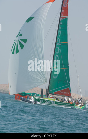 Volvo Ocean Race, Abu Dhabi UAE Janvier 2012 L'équipe de Groupama Franck Cammas skiper Banque D'Images