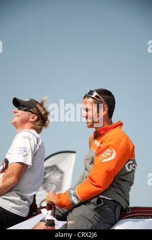 L'équipe de Groupama et skipper Franck Cammas lors d'Abu Dhabi volvo race janvier 2012 Banque D'Images