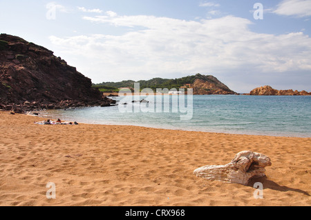 Vue sur la plage, s'Pregondo Alairo/Cala Fornells, Minorque, Espagne Banque D'Images