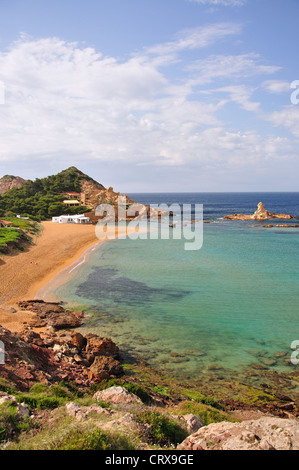 Vue sur la plage, Cala Pregonda, Es Mercadal, Minorque, Iles Baléares, Espagne Banque D'Images