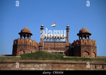 Delhi Inde fort rouge (Lal Qilah) drapeau indien volant Lahori porte Banque D'Images