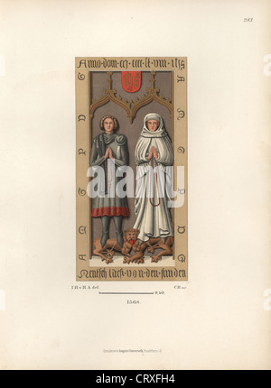 La mode bourgeoise de la fin du xve siècle à partir d'une pierre tombale dans l'église de St Catherine, Francfort, 1468. Banque D'Images