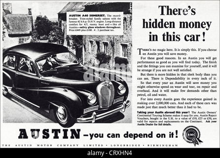 AUSTIN A40 SOMERSET salon de voiture annonce. Vintage des années 1950 à partir de l'annonce imprimée publicité magazine anglais d'actualité Banque D'Images