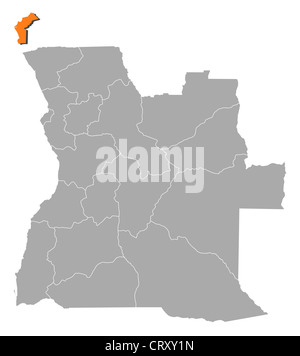 Carte politique de l'Angola avec plusieurs États où le Cabinda est en surbrillance. Banque D'Images