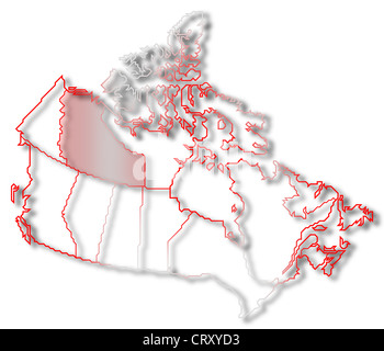 Carte politique du Canada avec les provinces où plusieurs Territoires du Nord-Ouest est en surbrillance. Banque D'Images