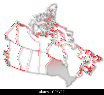 Carte politique du Canada avec les diverses provinces où l'Ontario est en surbrillance. Banque D'Images